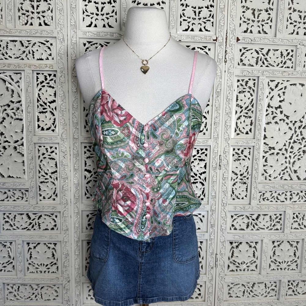 Vintage Victorias Secret Gold Label Pink Sheer Coquette Sleepwear Tank Top Sz S